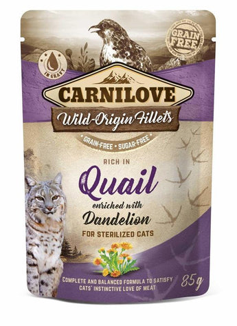 Carnilove Cat Pouch Quail & Dandelion sterilized 85g - kapsička s křepelkou a pampeliškou pro sterilizované kočky.