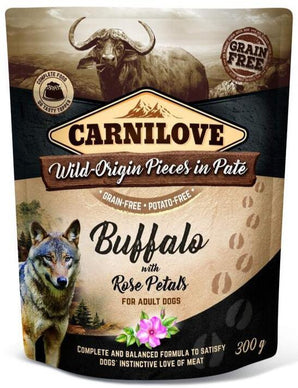 Carnilove Dog Pouch Paté Buffalo & Rose Petals 300g - paštika s buvolím masem a růžovými okvětními lístky pro psy.