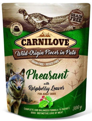 Carnilove Dog Pouch Paté Pheasant & Raspberry 300g - paštika s bažantem a malinami, podpora vitality psů.