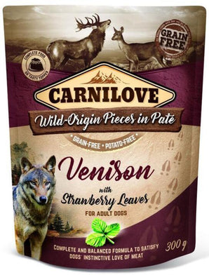 Carnilove Dog Pouch Paté Venison & Strawberry 300g - paštika se zvěřinou a jahodami, podpora zdraví a vitality.