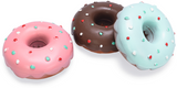 Hračka pes Donut latex 12cm mix barev - latexová hračka ve tvaru donutu, ideální pro hru a přetahování.