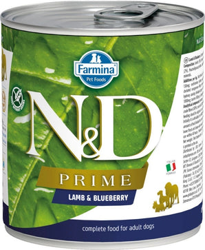 N&D DOG PRIME Adult Lamb & Blueberry, 285 g, krmivo s jehněčím a borůvkami pro psy.