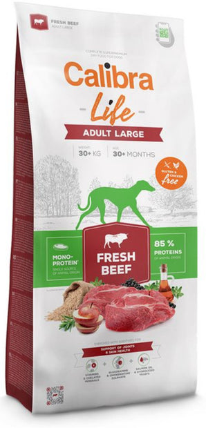 Calibra Dog Life Junior Large Fresh Beef 2,5kg – Krmivo pro mladé psy velkých plemen s čerstvým hovězím, balení 2,5 kg.