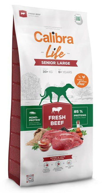 Calibra Dog Life Senior Large Fresh Beef 2,5kg – Krmivo pro starší velké psy s čerstvým hovězím, balení 2,5 kg.