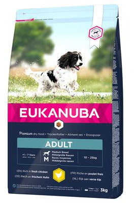 Eukanuba Dog Adult Medium 3kg – Krmivo pro dospělé psy středních plemen, balení 3kg