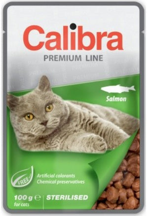 Calibra Premium Sterilised Salmon 100 g - Konzerva pro sterilizované kočky s lososem. Balení 100 g.