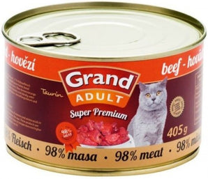 Jeseničan Grand SuperPremium kočka hovězí 405 g – Konzerva pro kočky s hovězím masem, balení 405 g.