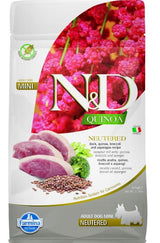 N&D Quinoa DOG Neutered, Duck & Broccoli & Asparagus, Mini, 800 g, výživné krmivo.
