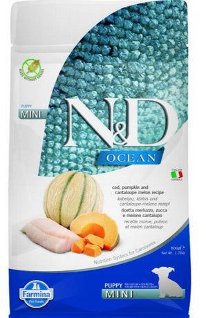 N&D OCEAN DOG Puppy Mini Codfish & Pumpkin & Melon, 800 g, výživné krmivo pro malé štěňata.