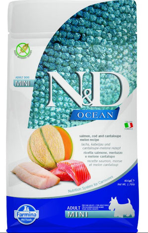 N&D OCEAN DOG Adult Mini Salmon & Cod & Melon, 800 g, krmivo pro malé psy.