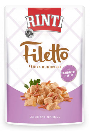 Rinti Dog Filetto kapsa kuře+šunka v želé 100g - Krmivo s kuřetem a šunkou v želé, ideální pro každodenní krmení.