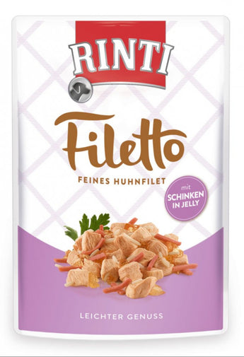 Rinti Dog Filetto kapsa kuře+šunka v želé 100g - Krmivo s kuřetem a šunkou v želé, ideální pro každodenní krmení.