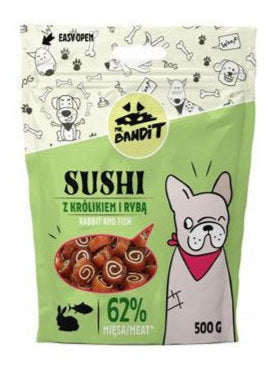 Pochoutka VetExpert Mr.Bandit Sushi s králičím a rybím masem pro psy, 500 g.
