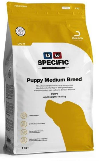 Obrázek balení krmiva Specific CPD-M Puppy Medium Breed 4kg pro štěňata středních plemen.
