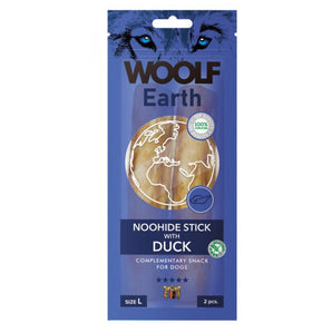 WOOLF pochoutka Earth NOOHIDE L Sticks with Duck 85g - Kachní pamlsky pro psy, ideální pro zdraví zubů a celkovou kondici.