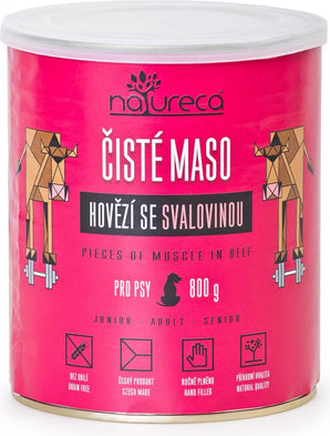 Konzerva pro psy NATURECA s hovězím masem a svalovinou, 800g.