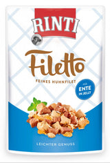 Rinti Dog Filetto kapsa kuře+kachna v želé 100g - Vysoký obsah kuřete a kachny v želé, vhodné pro psí stravu.