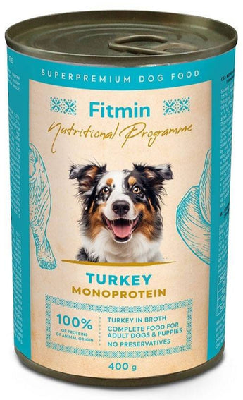 Konzerva Fitmin dog NP s krůtím masem pro psy, 400 g.