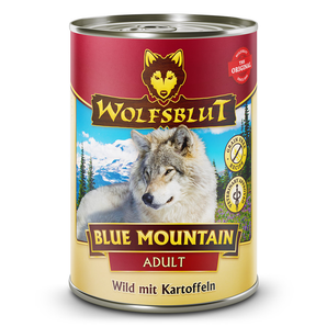 Konzerva Wolfsblut Dog Adult Blue Mountain s jelením masem a batáty pro dospělé psy, 395 g.
