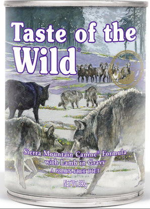 Konzerva Taste of the Wild Sierra Mountain 390g pro psy s příchutí jehněčího masa.