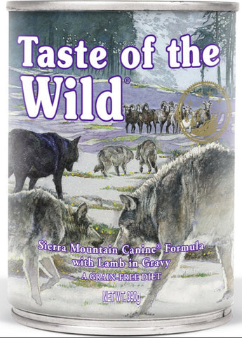 Konzerva Taste of the Wild Sierra Mountain 390g pro psy s příchutí jehněčího masa.