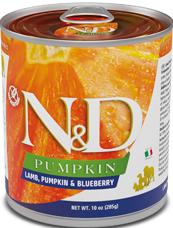 N&D DOG PUMPKIN Adult Lamb & Blueberry, 285 g, krmivo pro psy s jehněčím a borůvkami.