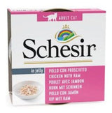 Schesir Cat konz. Adult kuře/šunka 85g - Kapsa pro dospělé kočky s kuřecím a šunkou, ideální pro udržení kočičí energie a zdraví.