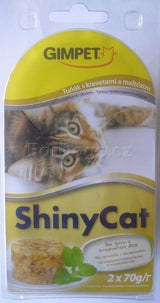 GimPet ShinyCat tuňák krevety maltóza 2 x 70 g – Krmivo pro kočky s tuňákem, krevetami a maltózou, balení 2 x 70g.