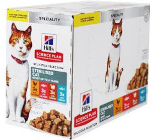 Hill's Science Plan Adult Ster.Chic&Fish&Trou&Tur 12 x 85 g – Krmivo pro sterilizované kočky s kuřetem, rybami a krůtou, balení 12 x 85 g.