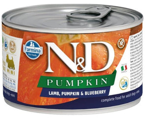 N&D DOG PUMPKIN Adult Lamb & Blueberry Mini, 140 g, krmivo s jehněčím a borůvkami.