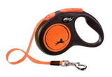 Vodítko FLEXI Neon S pásek 5m/15kg černá/oranžová.