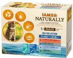 Iams Cat mořské maso v omáčce 12 x 85 g – Konzervy pro kočky s mořskými plody v omáčce, balení 12 x 85 g.