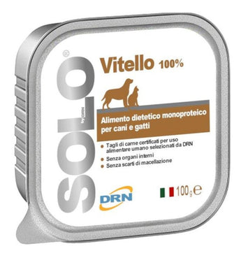 SOLO Vitello 100% (telecí) vanička 100g - Telecí maso v čisté formě, ideální pro kočky a psy jako bílkovinná volba pro posílení svalů.