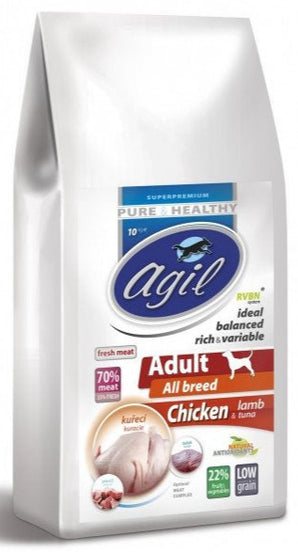 Agil Adult All Breed Low Grain Chicken,Lamb,Tuna 10kg