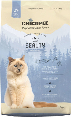 Chicopee CNL CAT Adult Beauty Salmon 15 kg – Krmivo pro dospělé kočky s lososem, podporuje krásnou srst, balení 15 kg.