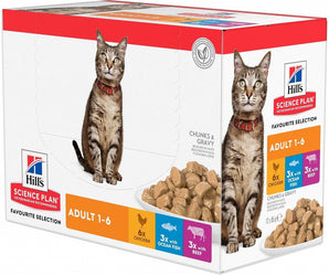 Hill's Science Plan Adult Chicken&Beef&Ocean fish 12 x 85 g – Krmivo pro dospělé kočky s kuřetem, hovězím a mořskými rybami, balení 12 x 85 g.