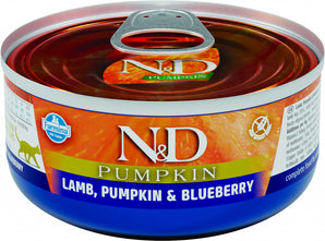 N&D PUMPKIN CAT Adult Lamb & Blueberry 70 g - Krmivo pro dospělé kočky s jehněčím masem a borůvkami. Balení 70 g.