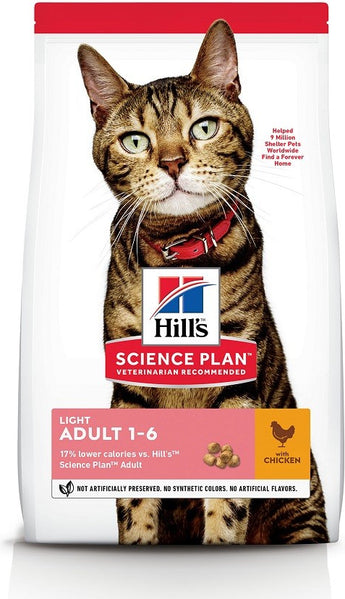 Hill's Science Plan Adult Light 10 kg – Krmivo pro dospělé kočky s nízkým obsahem kalorií, balení 10 kg.