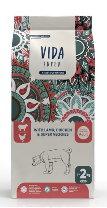 Kraftia VIDA SUPER DOG Adult M/L Lamb & Chicken 12kg - Krmivo pro psy střední a velké velikosti s jehněčím a kuřetem, ideální pro zdravý vývoj.