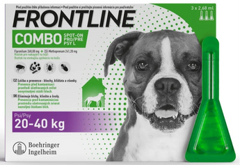Frontline Combo spot-on pro psy L (20-40 kg) 3x2,68ml – antiparazitární pipety proti blechám, klíšťatům a všenkám.