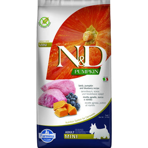 N&D Pumpkin DOG Adult Mini Lamb & Blueberry, 7 kg, krmivo pro malé psy.