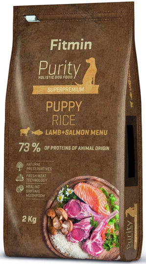 Granule Fitmin dog Purity Rice Puppy s jehněčím a lososem pro štěňata, 2 kg.