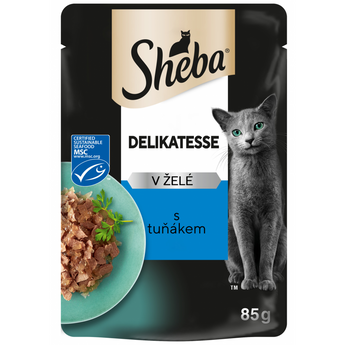 Sheba kapsa s tuňákem v želé 85g - Vysoký obsah bílkovin v kombinaci s lahodným tuňákem ve želé, ideální pro kočky.