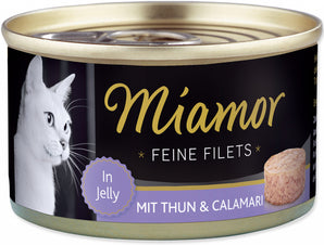 Miamor Feine Filets Tuňák & Kalamáry Jelly 100 g – Jemné filety pro kočky s tuňákem a kalamáry v želé, balení 100g.