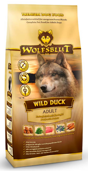 Granule Wolfsblut Dog Adult Wild Duck & Turkey s kachnou a krůtou pro dospělé psy, 12,5 kg.