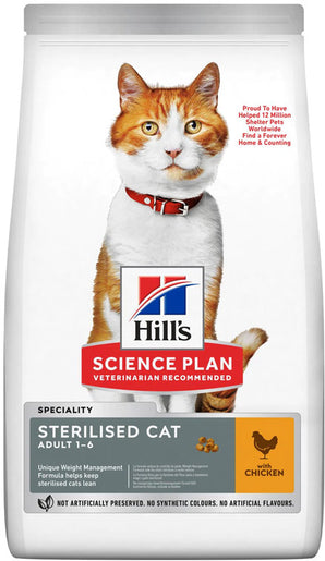 Hill's Science Plan Adult Sterilised Cat Chicken 10 kg – Krmivo pro sterilizované kočky s kuřetem, balení 10 kg.