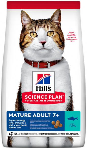 Hill's Science Plan Mature Adult 7+ Tuna 10kg – Kompletní krmivo s tuňákem pro kočky starší 7 let, balení 10kg.
