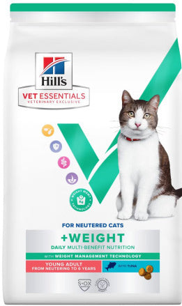 Hill's Vet Essentials Young Adult MB Weight Tuna 1,5kg – Krmivo s tuňákem pro mladé dospělé kočky s kontrolou hmotnosti, balení 1,5kg.