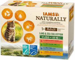 Iams Cat mix masa v omáčce 12 x 85 g – Směs konzerv pro kočky s různými druhy masa, balení 12 x 85 g.