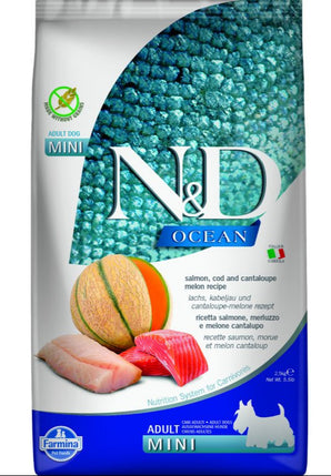 N&D OCEAN DOG Adult Mini Salmon & Cod & Melon, 2,5 kg, krmivo pro malé psy.